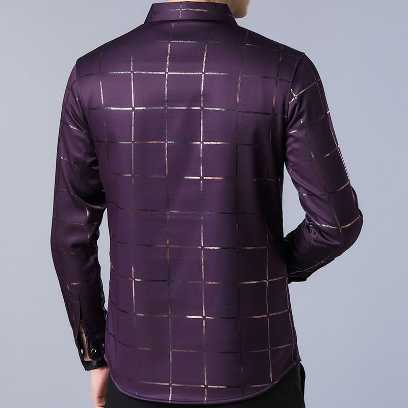 Camisa Masculina de Seda Manga Longa Xadrez Soul