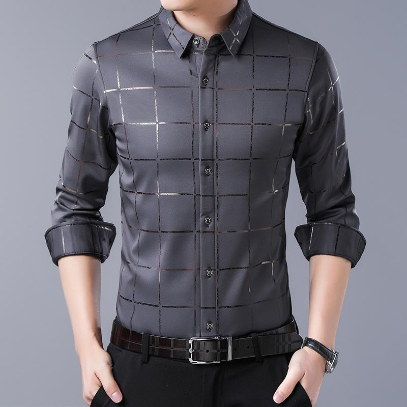 Camisa Masculina de Seda Manga Longa Xadrez Soul