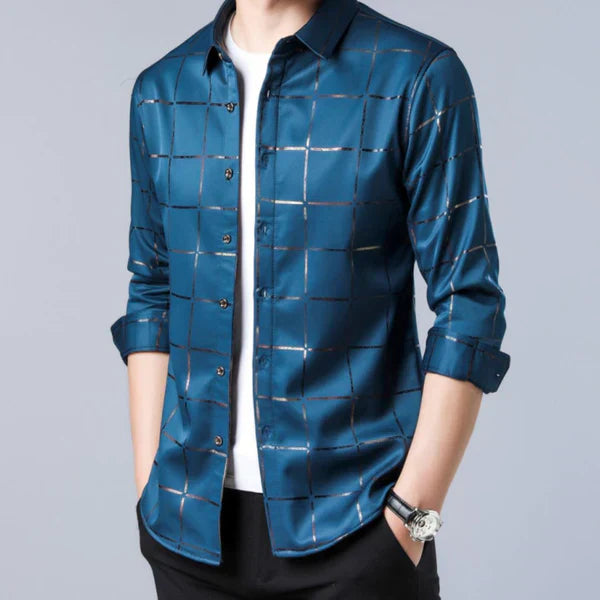 Camisa Masculina de Seda Manga Longa Xadrez Soul