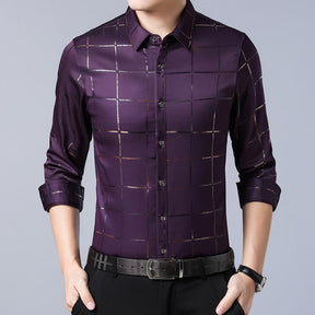 Camisa Masculina de Seda Manga Longa Xadrez Soul