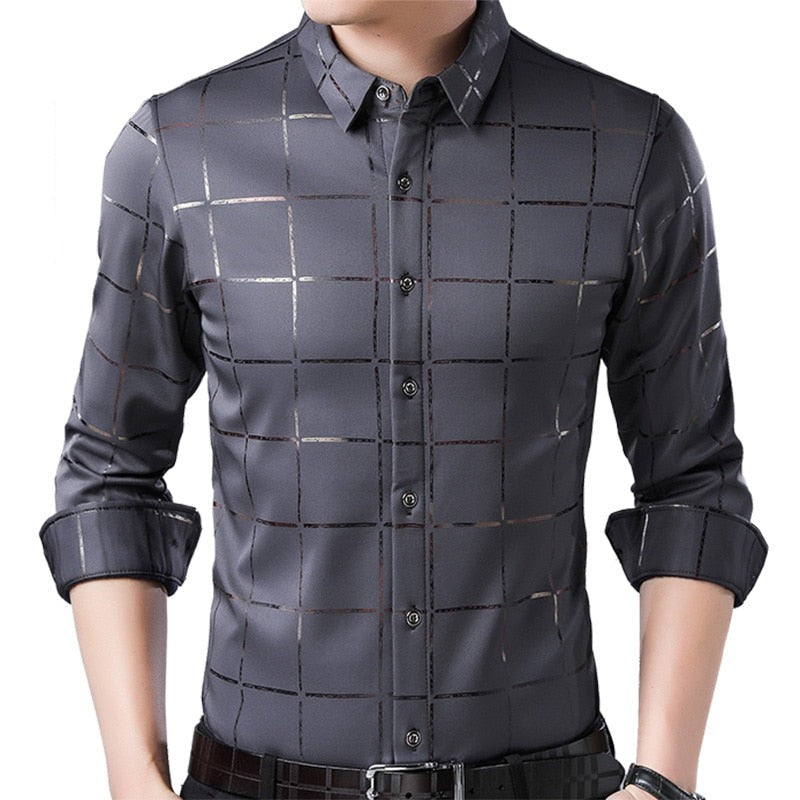 Camisa Masculina de Seda Manga Longa Xadrez Soul